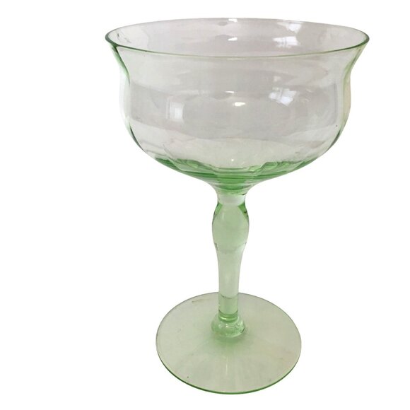 Vintage Uranium Glass Coupe Cocktail Depression Era Vaseline Glow 5.5" x 3.5" - Picture 2 of 7